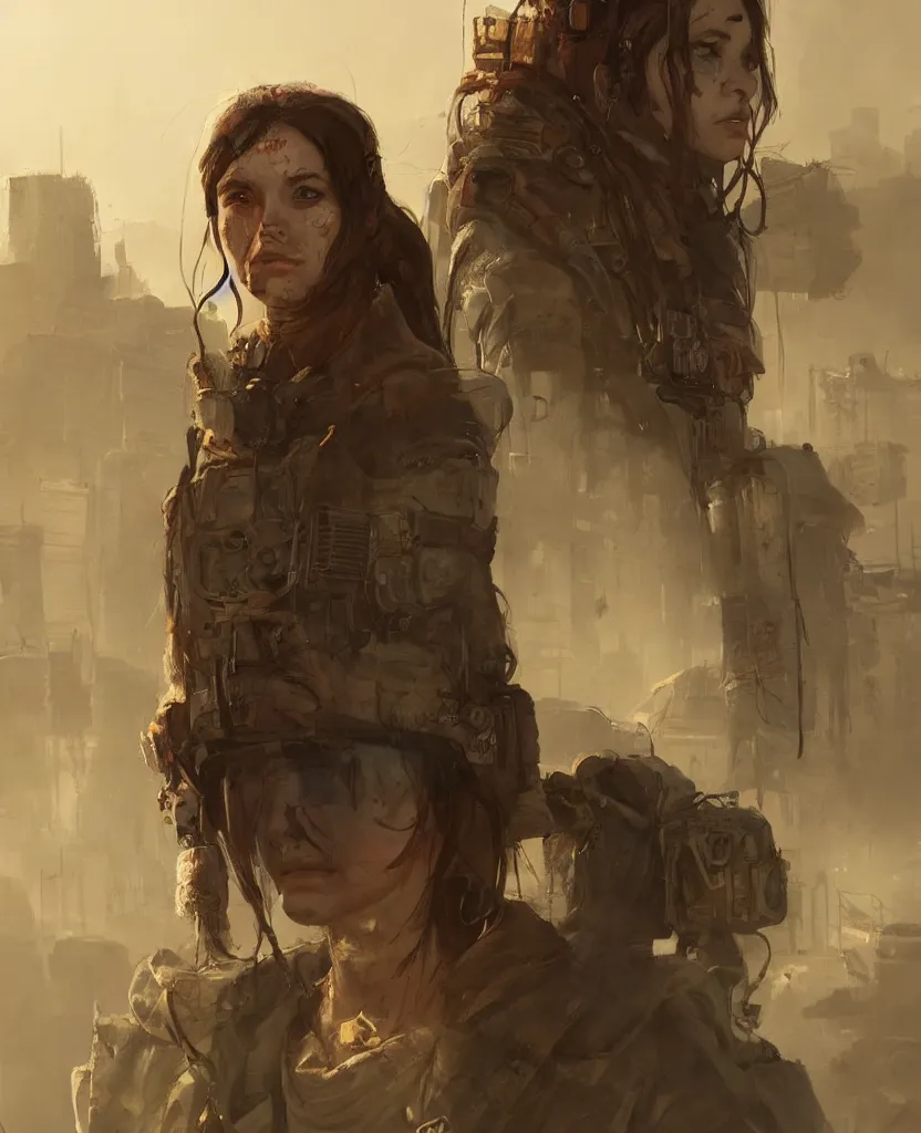 Image similar to portrait of survivalist woman in a post apocalyptic city, beautiful concept art trending on artstation by senior concept artist