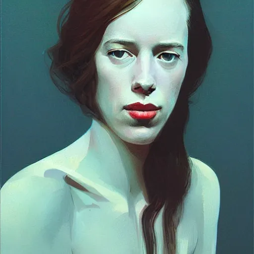 Image similar to rebecca hall portrait by edward hopper and james gilleard, zdzislaw beksinski, highly detailed