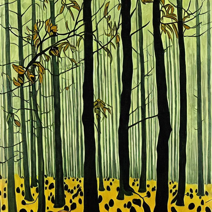 Image similar to charles burchfield art painting, beautiful arboreal forest by Adriaan Herman Gouwe