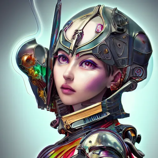 Image similar to studio portrait of lawful good colorful female holy mecha paladin absurdly beautiful, elegant, young sensual graceful woman, ultrafine hyperrealistic detailed face illustration by kim jung gi, irakli nadar, intricate linework, sharp focus, bright colors, matte, octopath traveler, final fantasy, unreal engine highly rendered, global illumination, radiant light, intricate environment