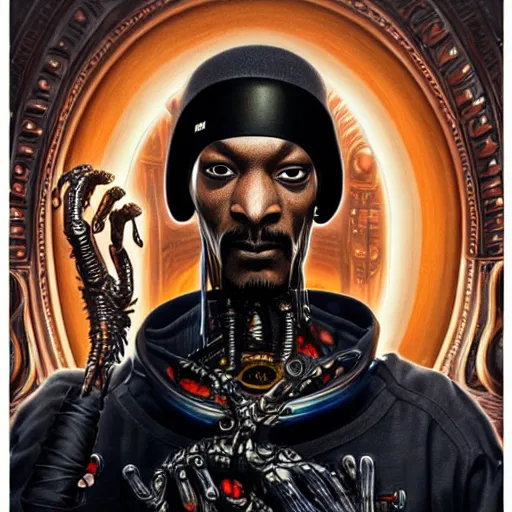 Image similar to Lofi Giger Scorn BioPunk portrait of Snoop Dog Pixar style by Tristan Eaton Stanley Artgerm and Tom Bagshaw