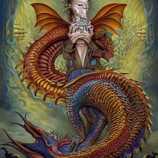 Prompt: portrait of surreal dragon king, artwork by Daniel Merriam,