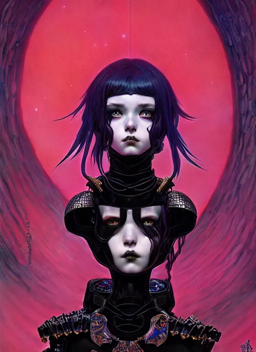 Image similar to portrait of beautiful cute goth girl in warhammer armor, art by kuvshinov ilya and wayne barlowe and gustav klimt