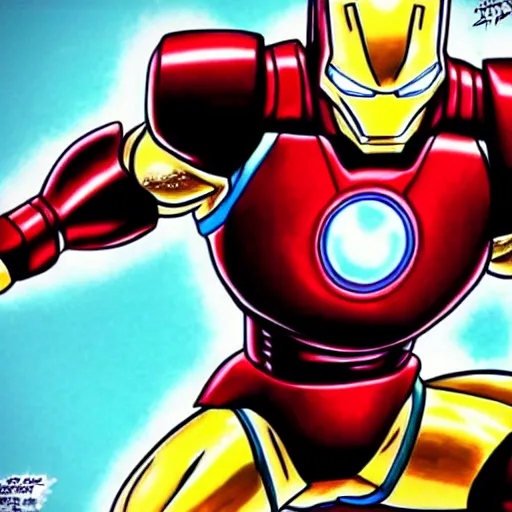 Image similar to iron man drawn by akira toriyama in dragon ball z style