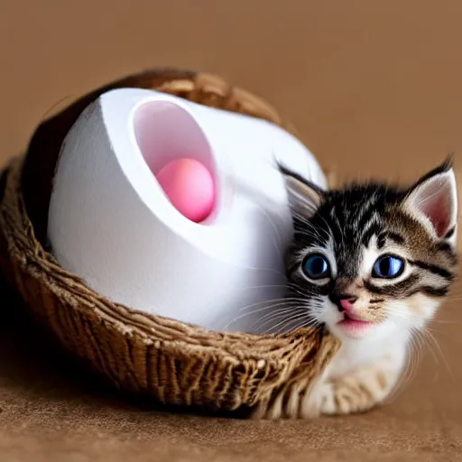 Prompt: cute kitten hatching from an egg