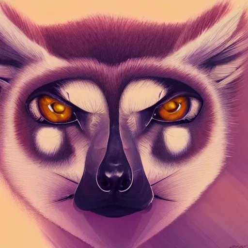 Image similar to Geometric lemur portrait, sun in the background, intricate, elegant, highly detailed, digital painting, artstation, concept art, smooth, sharp focus, illustration, art by artgerm