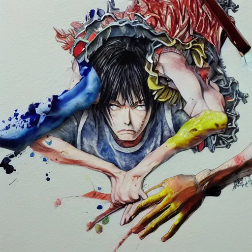 Image similar to feelings of guilt, action painting, detailed painting by minoru furuya, manga and anime, watercolor, 3 d shading