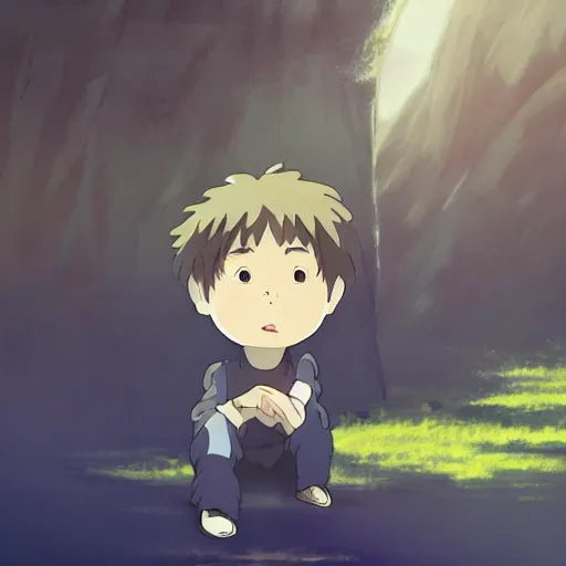 Prompt: friendly guy and small creature , with Fragile looking character portrait face made in Studio Ghibli artstyle ,highly detailed art, beautiful scene, sharp focus, smooth, 8k, anime art, ghibli style