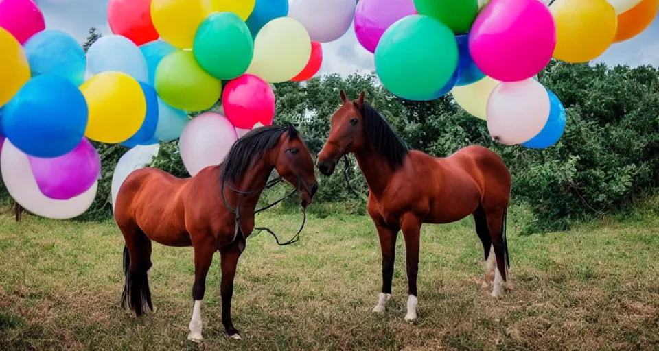 Prompt: horse surrounded by balloons