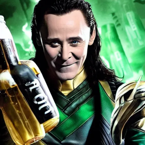 Image similar to marvel's loki is drinking coke