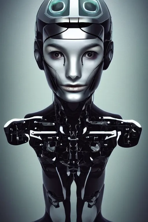 Image similar to robot with human face, female head, woman human face, human face realistic, human head, cyborg frame concept, cyborg by ales-kotnik, sci-fi android female