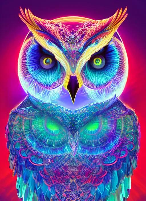 Image similar to symmetry!! product render poster vivid colors divine proportion owl, ice and snow, glowing fog intricate, elegant, highly detailed, digital painting, artstation, concept art, smooth, sharp focus, illustration,