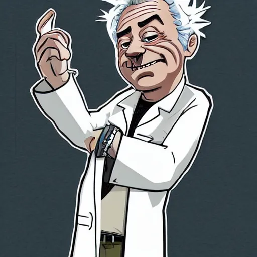 Image similar to !dream the roll of Rick Sanchez will be played by Bill Murray, spikey hair, white lab coat, photography