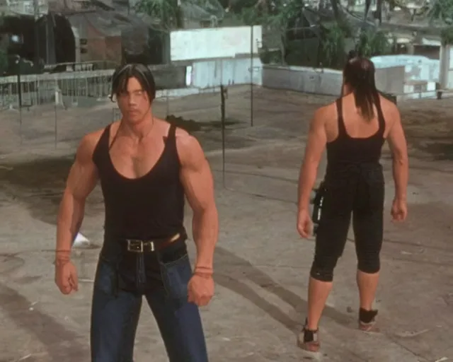 Prompt: a still of irl empty stage from King of Fighters in the movie Hard Target (1993), HDR, high quality, 8k, highly detailed and intricate,