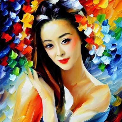 Image similar to a leonid afremov oil painting of fan bing bing