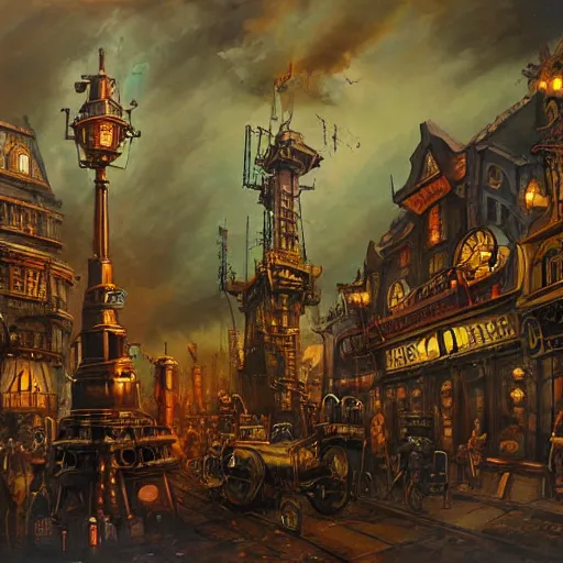 Image similar to a steampunk city in the style of James gurney, famous oil painting, award winning