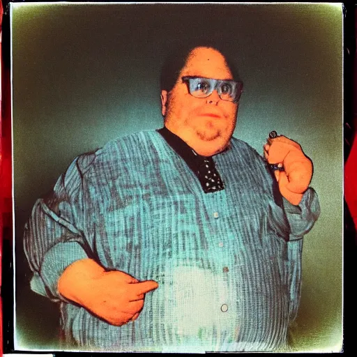 Image similar to color polaroid portrait of a fat man by andy warhol. holga