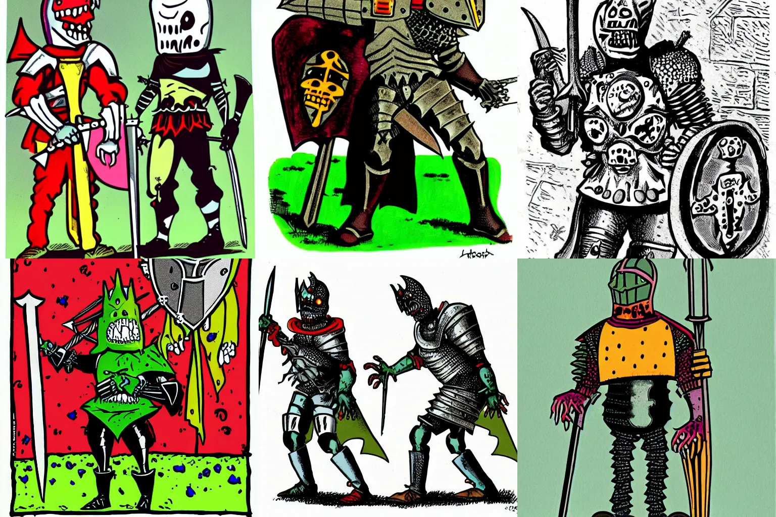 Prompt: Zombie knight | Halberd and breastplate | Cartoon from 1980s