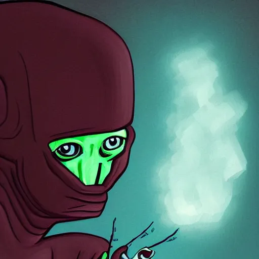 Prompt: Portrait of an Alien smoking a blunt, universe reflecting in his eyes, digital art