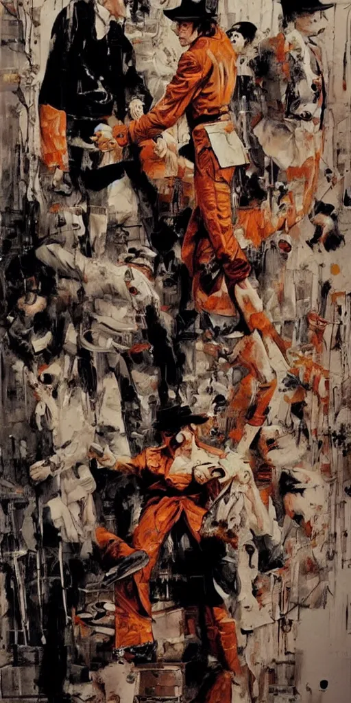 Image similar to oil painting scene from A Clockwork Orange movie art by kim jung gi