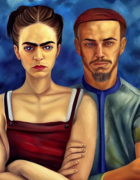 Image similar to couple in love. fully clothed armed female pirate captain, rachel wall, with a male pirate partner, sun, summer, blue eyes, beauty, wisdom, love, strength, knowledge, smart, portrait, symmetrical, highly detailed, digital painting, artstation, smooth, sharp focus, illustration, strength, art by frida kahlo. 8 k