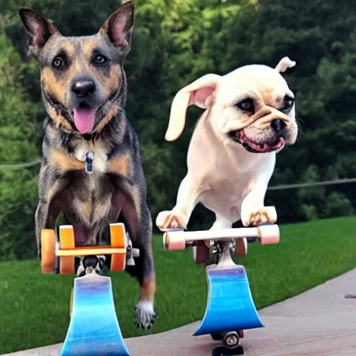 Image similar to dogs riding skateboards