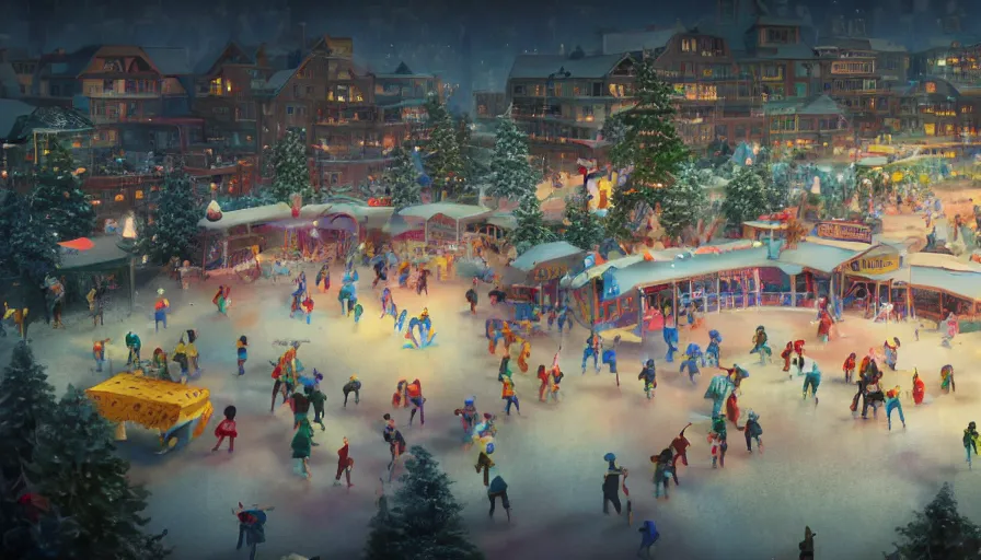 Image similar to Busytown skating rink, photorealistic, extreme detail, octane render, by Greg Rutkowski and Studio Ghibli