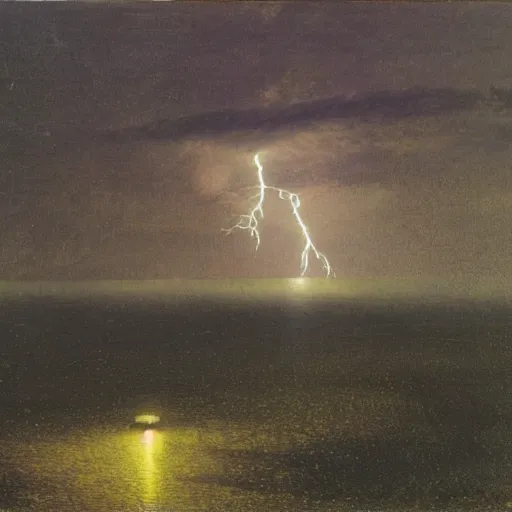 Image similar to landscape of lightning in the style of john atkinson grimshaw