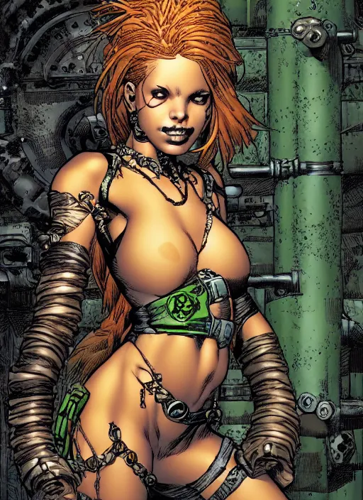 Image similar to a portrait of a pretty sewer punk young lady by david finch