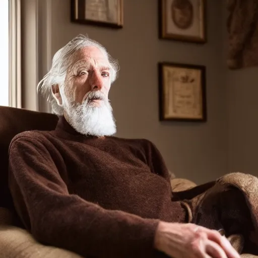 Prompt: cozy picture of older handsome lord richard is sitting gracefully on a sofa