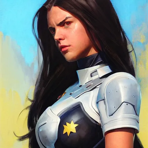 Image similar to greg manchess portrait painting of partially armored x - 2 3 laura kinney as overwatch character, medium shot, asymmetrical, profile picture, organic painting, sunny day, matte painting, bold shapes, hard edges, street art, trending on artstation, by huang guangjian and gil elvgren and sachin teng