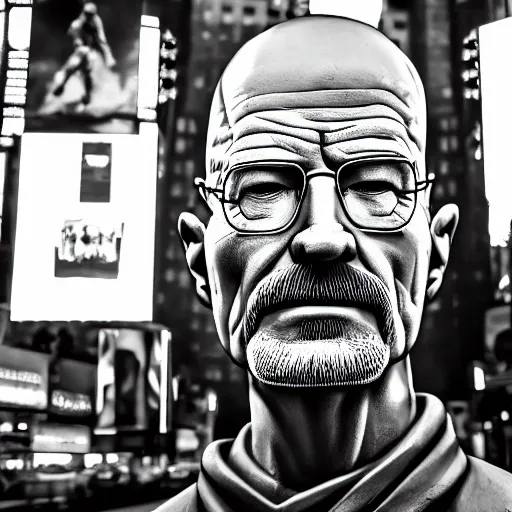 Image similar to a highly detailed renaissance sculpture of walter white by michelangelo, standing in times square, 3 d render, hyper detailed, sharp focus, 8 k resolution