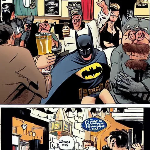 Image similar to batman drunken in a pub