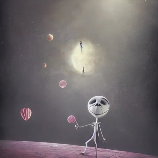 Image similar to michal karcz surrealism Pastel painting of the end of an astronaut happy in the galaxy. , in the style of jack skellington, in the style of a clown, loony toons style, love theme, detailed, elegant, intricate, 4k, Renaissance painting