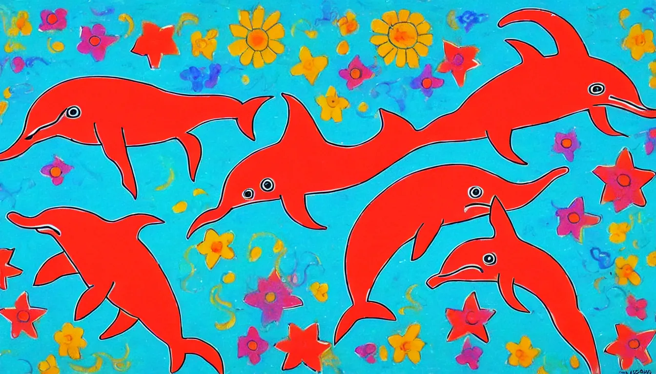 Image similar to a dolphin in the style of mexican folk art