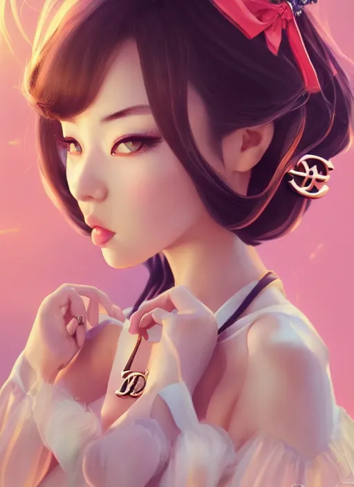 Image similar to a pin up and beautiful fashion dreamlke japan girl with lv jewelry, character art, art by artgerm, wlop, loish, hyperdetailed, 8 k realistic, symmetrical, global illumination, radiant light, frostbite 3 engine, cryengine, dof, trending on artstation, digital art, chanel, dior, detailed background