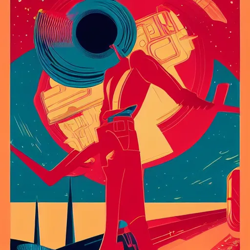 Image similar to splash of color, illustration by tom whalen and charles williams and kilian eng and james jean, 1 9 5 0 s scifi poster