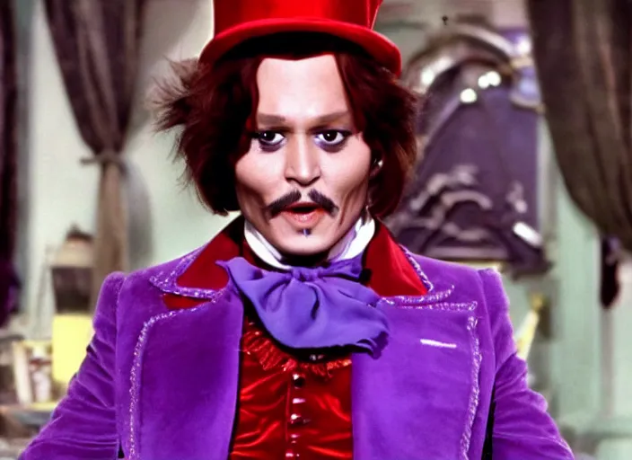 Image similar to film still of Johnny Depp as Willy Wonka in Willy Wonka and the Chocolate Factory 1971