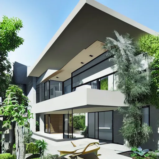 Prompt: an architectural drawing of a modern house with a courtyard, detailed, lush,