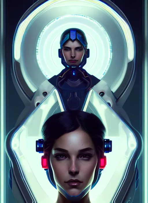 Prompt: symmetry portrait of lana parilla, sci - fi, tech wear, glowing lights intricate, elegant, highly detailed, digital painting, artstation, concept art, smooth, sharp focus, illustration, art by artgerm and greg rutkowski and alphonse mucha