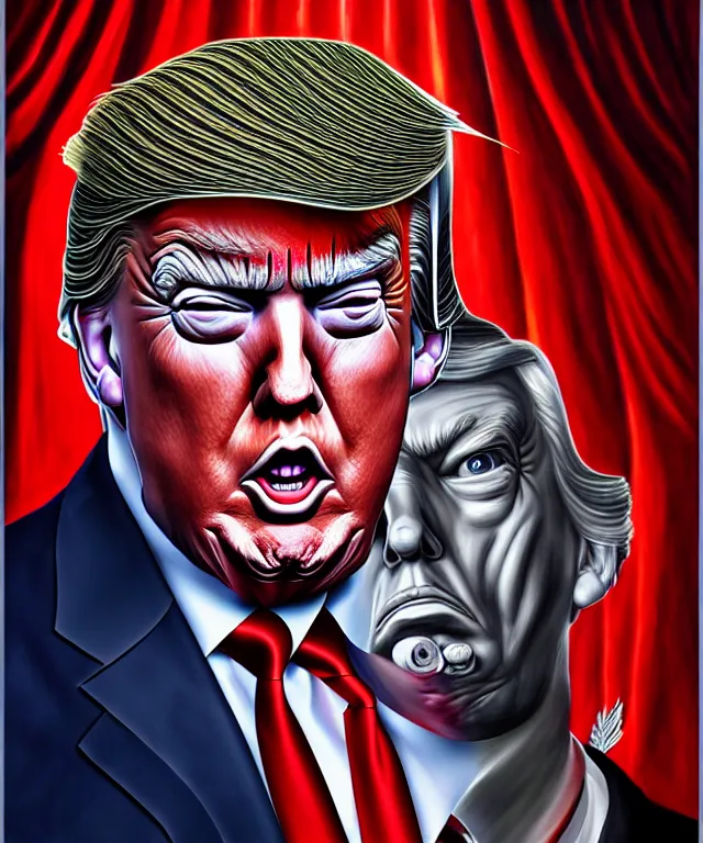 Image similar to a portrait painting of trump, polycount, surrealism, surrealist, lovecraftian, cosmic horror, high detail