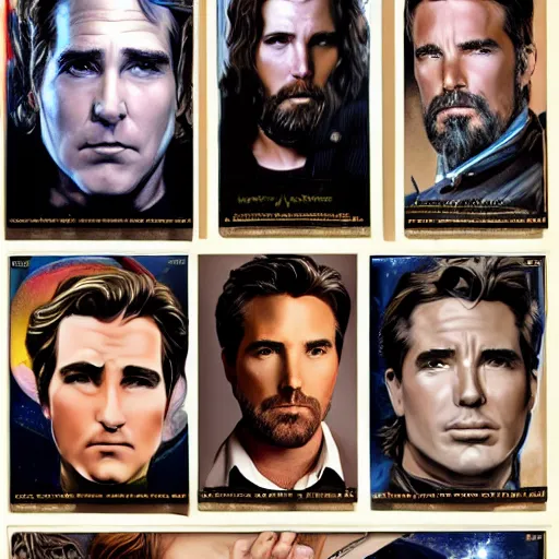 Image similar to Val Kilmer, George Clooney, Christian Bale, Ben Affleck, Robert Pattinson pre-raphaelite portrait, artgerm JSC, J. Scott Campbell