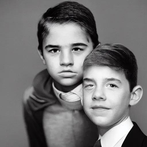 Image similar to A portrait photo of joe biden teams up with a teenage joe biden, perfect faces, 50 mm, award winning photography