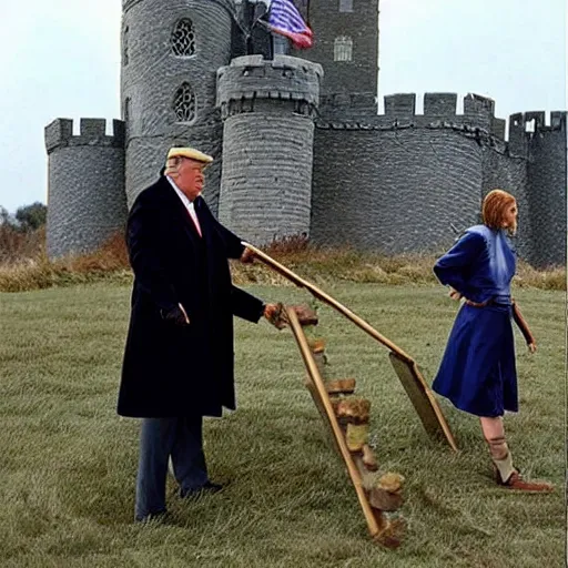 Prompt: donal trump building a castle in medeival times