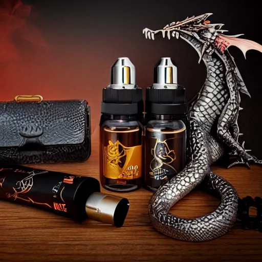 Image similar to Dragon themed vape kit, product shoot, studio lighting, cinematic, beautiful composition