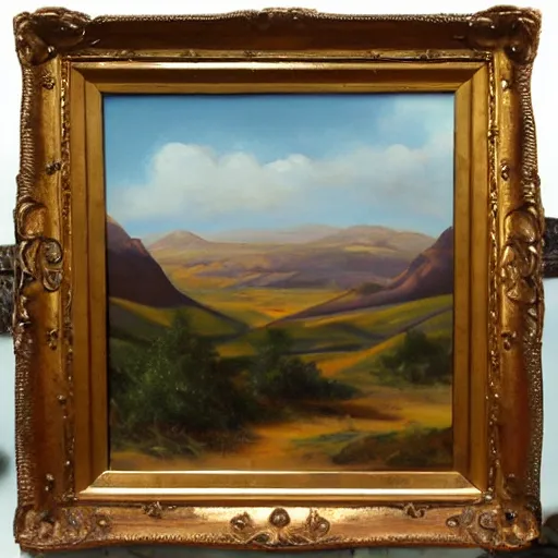 Prompt: Scottish landscape combined with desert, traditional oil painting