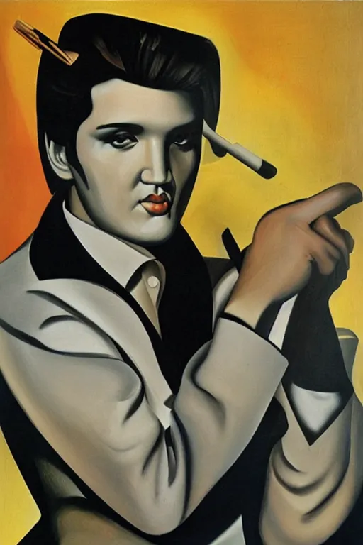 Prompt: portrait of elvis presley, by tamara de lempicka