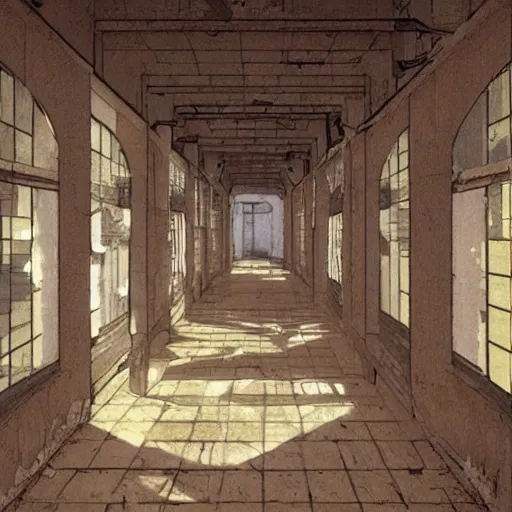 Image similar to a bright white hallway with many doors and stairs full of fungus and mushrooms and rot, Mc Escher architecture, decay, by makoto shinkai