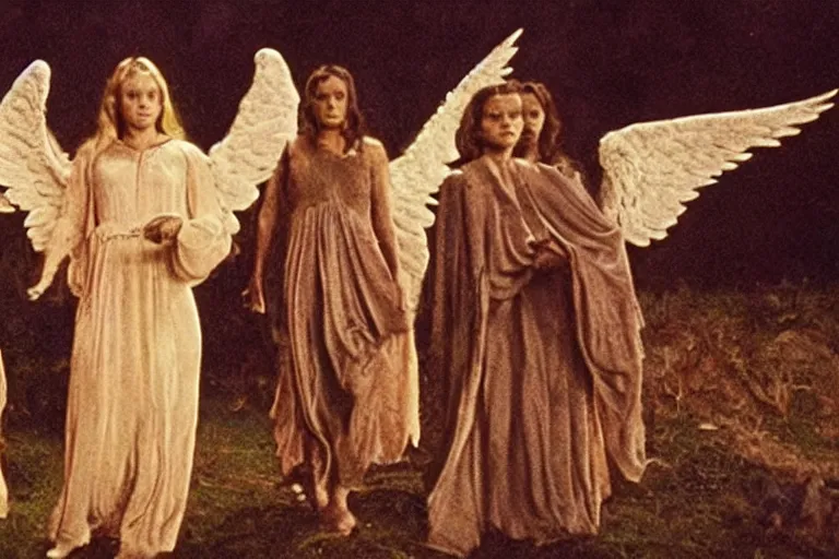 Image similar to still from a movie of the angels as described in the book of revelations