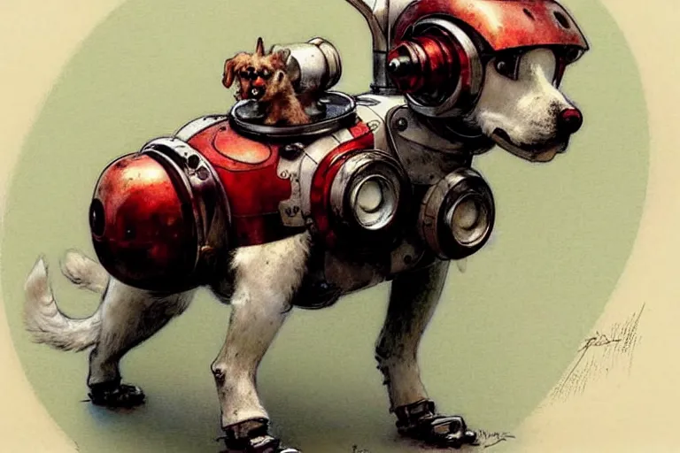 Image similar to adventurer ( ( ( ( ( 1 9 5 0 s retro future robot android dog. muted colors. ) ) ) ) ) by jean baptiste monge!!!!!!!!!!!!!!!!!!!!!!!!! chrome red